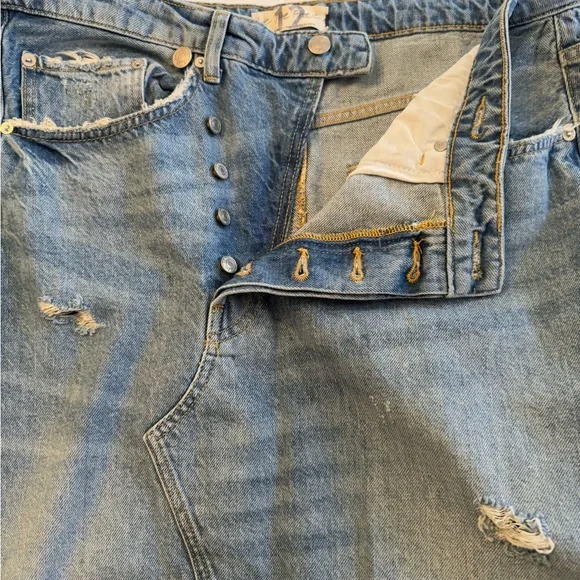 NWOT FREE PEOPLE We The Free Offset Denim Maxi Skirt Distressed Sz 12 Never Worn - Picture 4 of 7